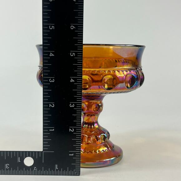 2 Indiana Carnival Glass Marigold King's Crown Thumbprint Compotes Wedding Bowl - Picture 6 of 7